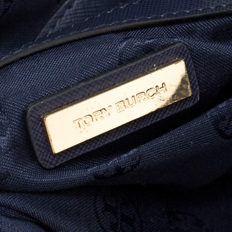 Pre Owned Tory Burch Navy Blue Leather Mini Robinson Stitched Dome Satchel