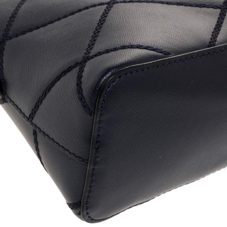 Pre Owned Tory Burch Navy Blue Leather Mini Robinson Stitched Dome Satchel