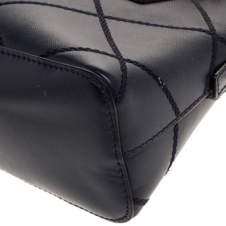 Pre Owned Tory Burch Navy Blue Leather Mini Robinson Stitched Dome Satchel