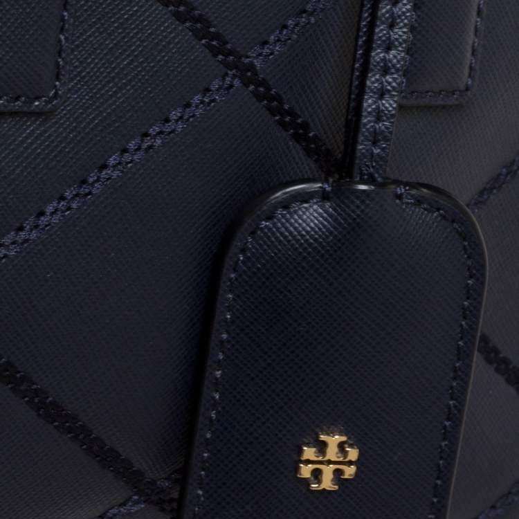 Pre Owned Tory Burch Navy Blue Leather Mini Robinson Stitched Dome Satchel