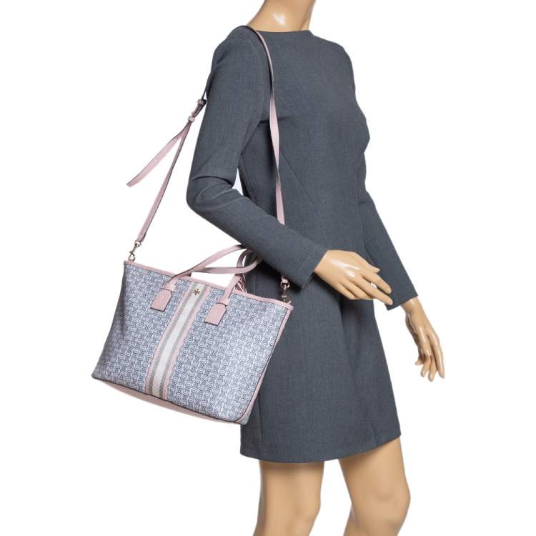 Tory Burch Pink Coated Canvas and Leather Gemini Link Zip Tote Tory Burch