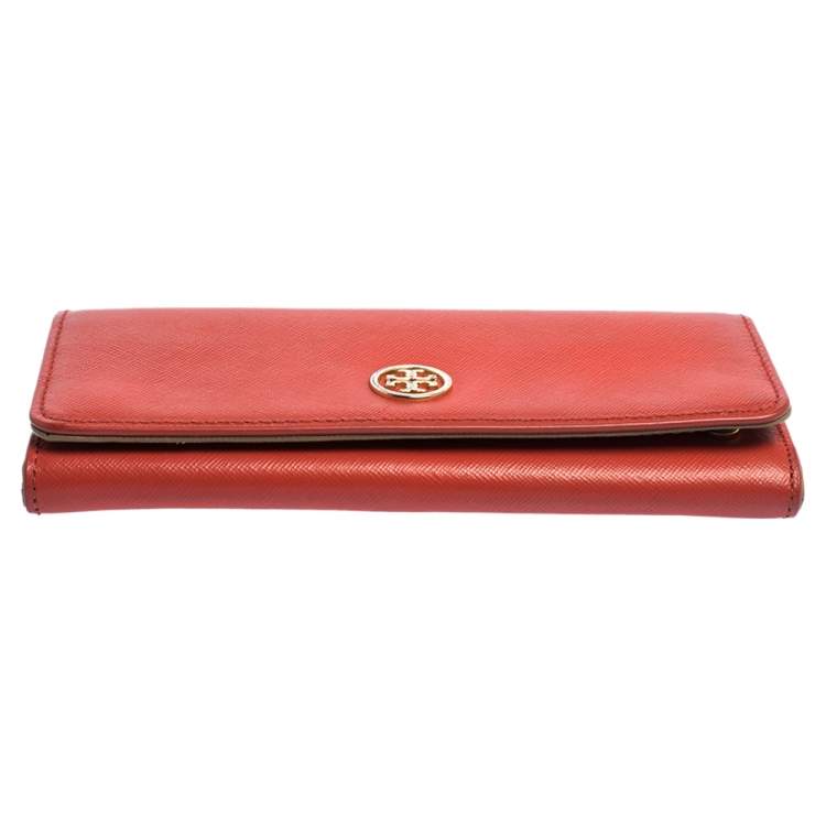 Pre Owned Tory Burch Red Leather Robinson Flap Continental Wallet