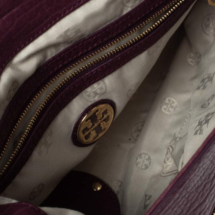 Pre Owned Tory Burch Purple Leather Top Handle Bag