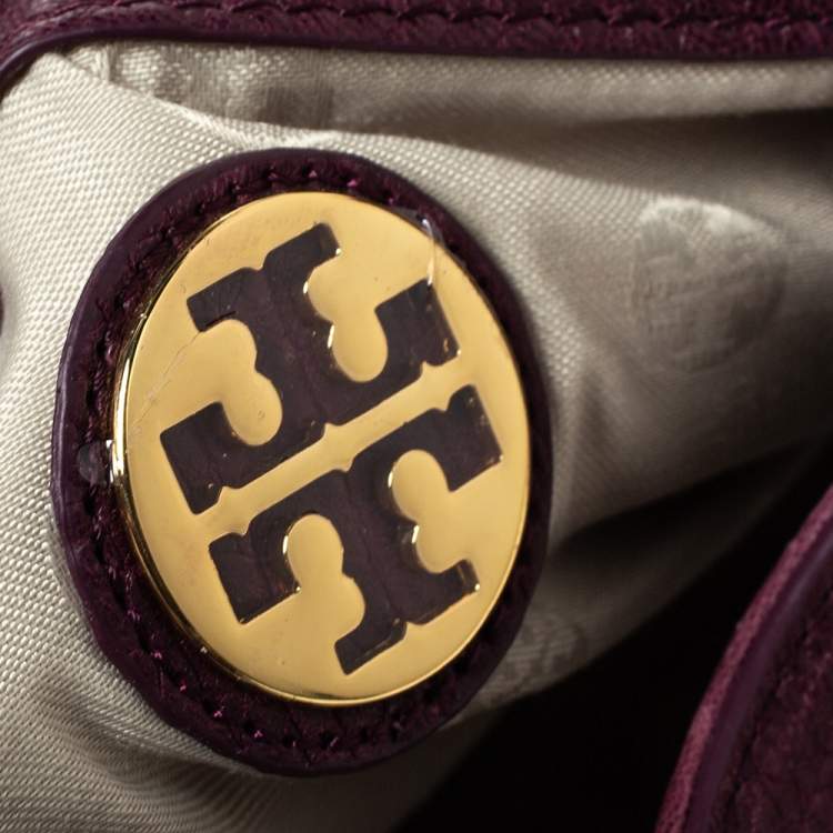 Pre Owned Tory Burch Purple Leather Top Handle Bag