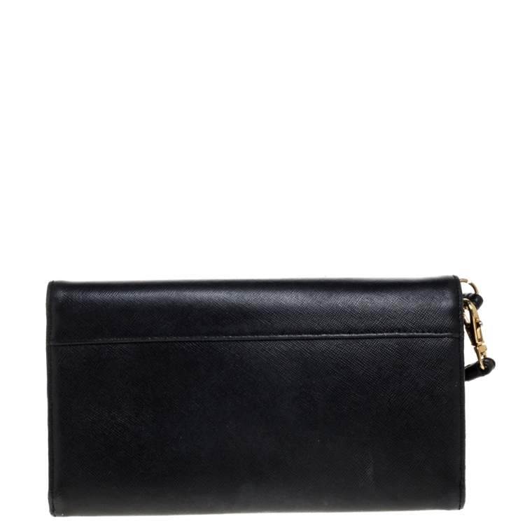 Pre Owned Tory Burch Black Leather Robinson Wristlet Clutch
