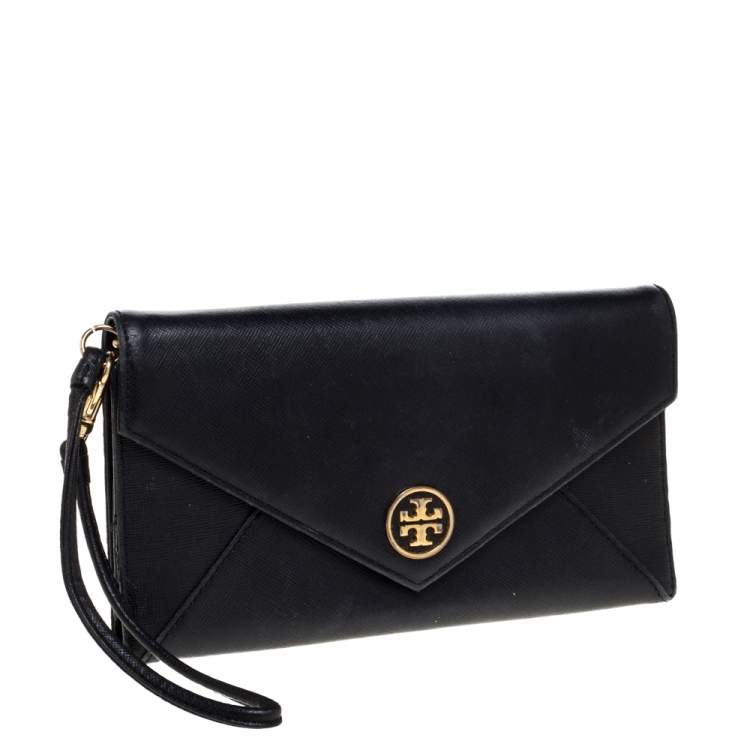 Pre Owned Tory Burch Black Leather Robinson Wristlet Clutch