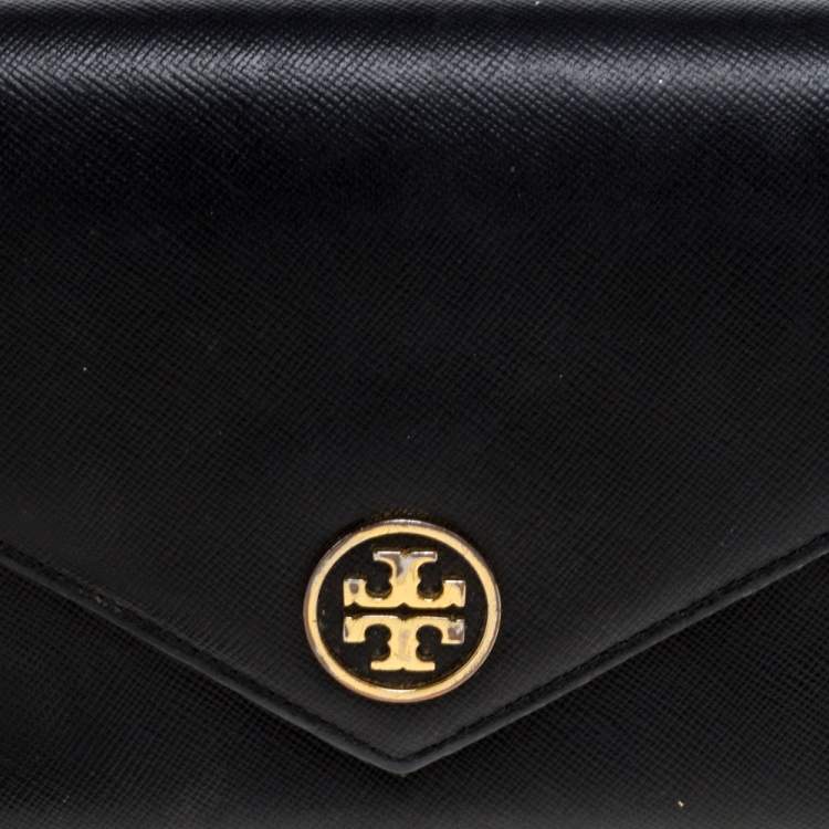 Pre Owned Tory Burch Black Leather Robinson Wristlet Clutch
