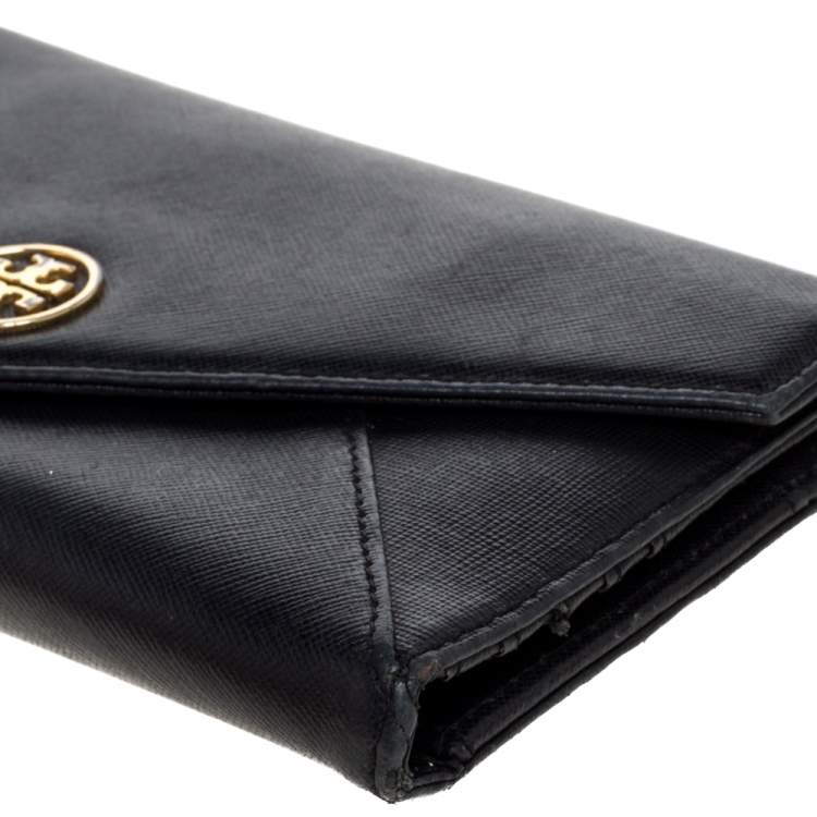 Pre Owned Tory Burch Black Leather Robinson Wristlet Clutch
