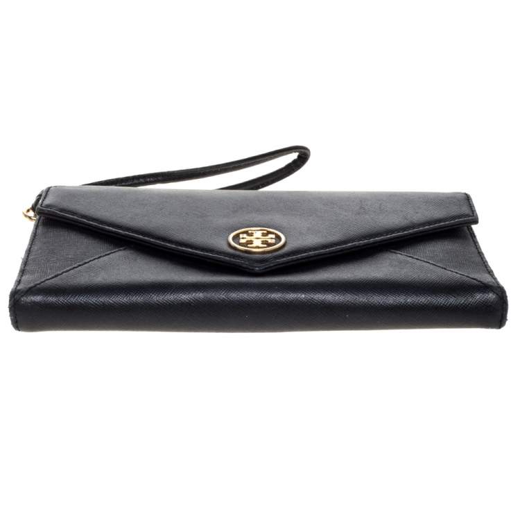 Pre Owned Tory Burch Black Leather Robinson Wristlet Clutch