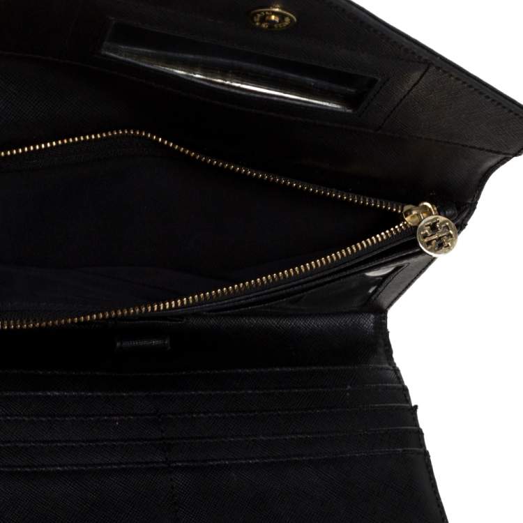 Pre Owned Tory Burch Black Leather Robinson Wristlet Clutch