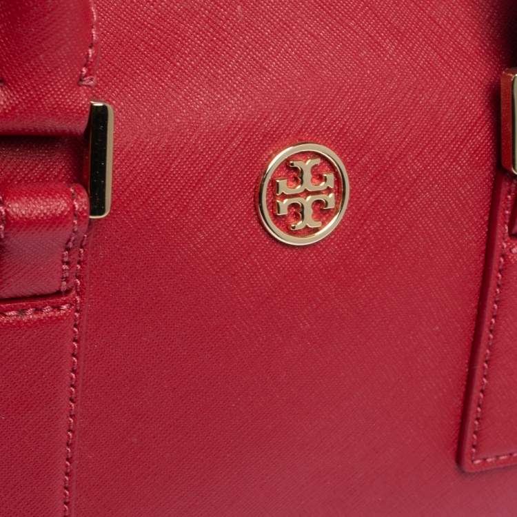 Pre Owned Tory Burch Red Leather Medium Robinson Boston Bag