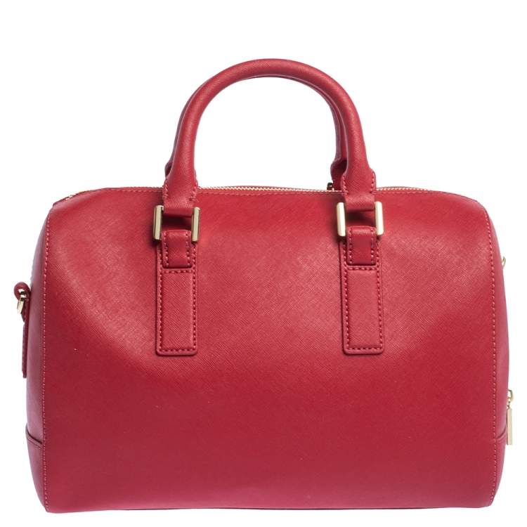 Pre Owned Tory Burch Red Leather Medium Robinson Boston Bag