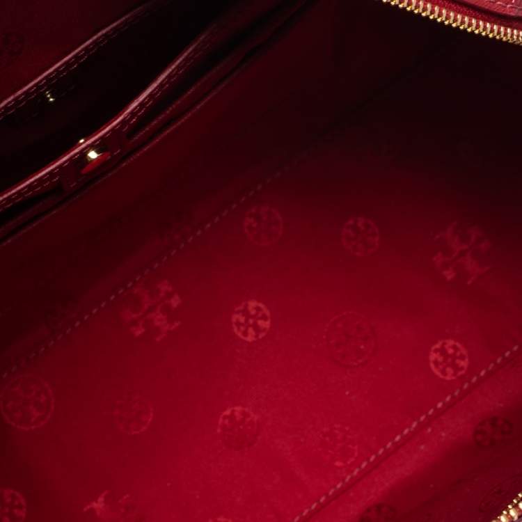 Pre Owned Tory Burch Red Leather Medium Robinson Boston Bag