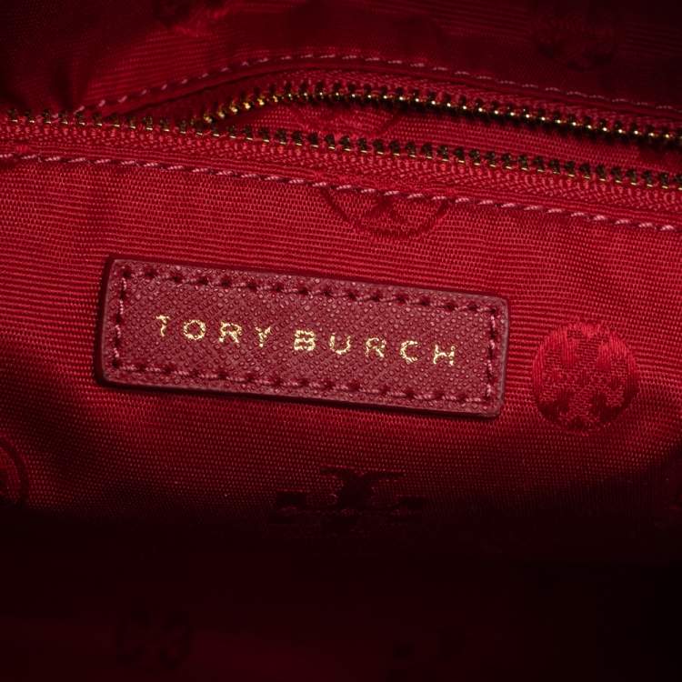 Pre Owned Tory Burch Red Leather Medium Robinson Boston Bag