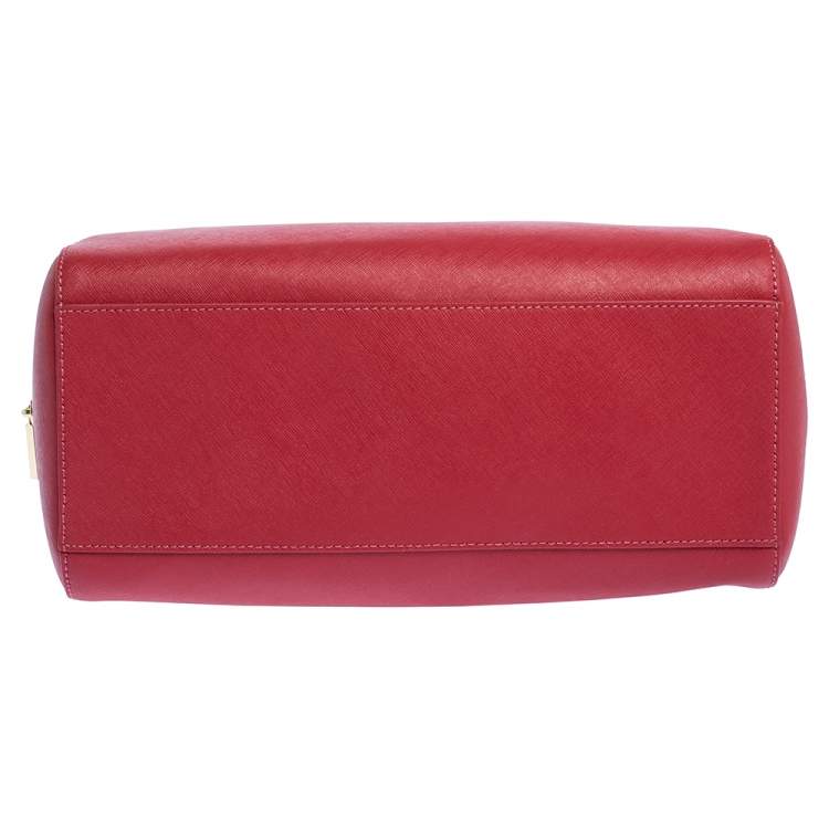 Pre Owned Tory Burch Red Leather Medium Robinson Boston Bag