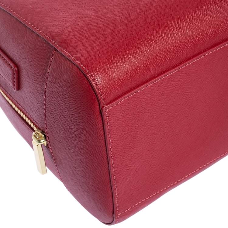 Pre Owned Tory Burch Red Leather Medium Robinson Boston Bag
