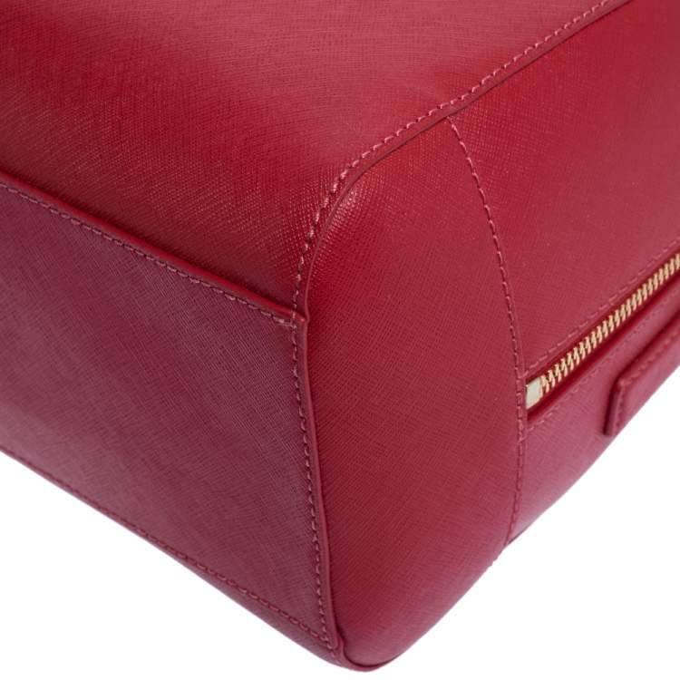 Pre Owned Tory Burch Red Leather Medium Robinson Boston Bag