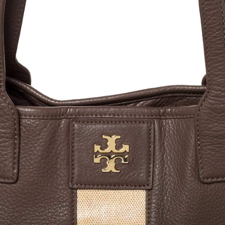Pre Owned Tory Burch Brown/Beige Leather Shopper Tote