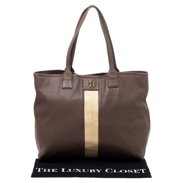 Pre Owned Tory Burch Brown/Beige Leather Shopper Tote