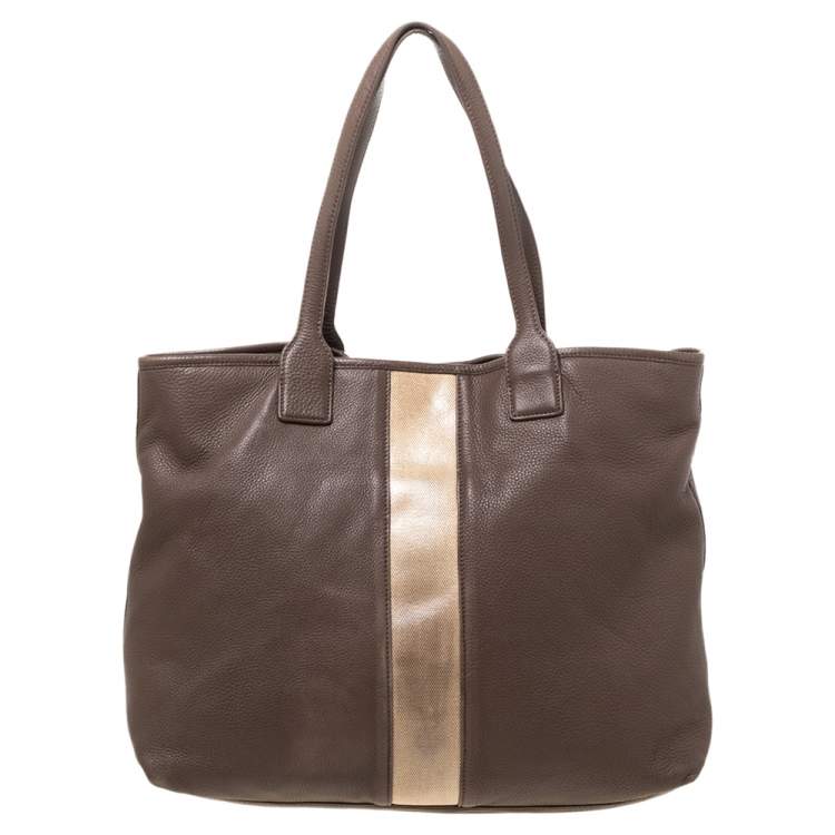 Pre Owned Tory Burch Brown/Beige Leather Shopper Tote