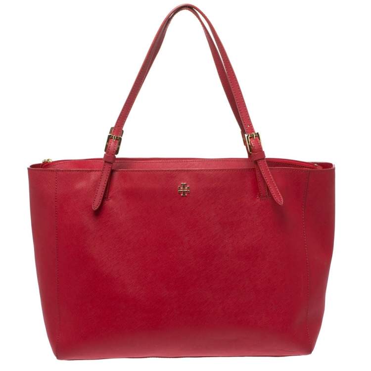 Tory Burch York Buckle Tote Bag Womens Large Red Leather Multi-Compartments