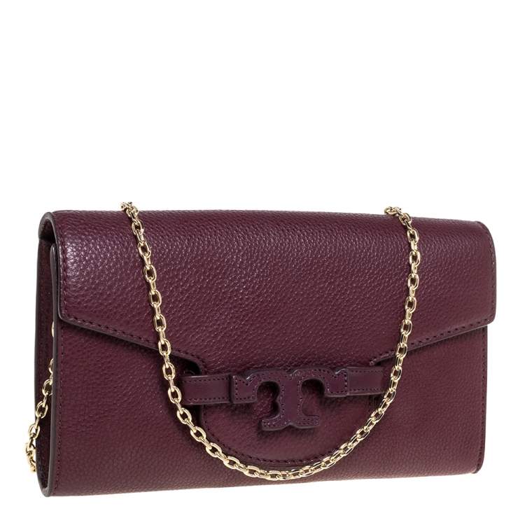 Pre Owned Tory Burch Burgundy Leather Chain Clutch