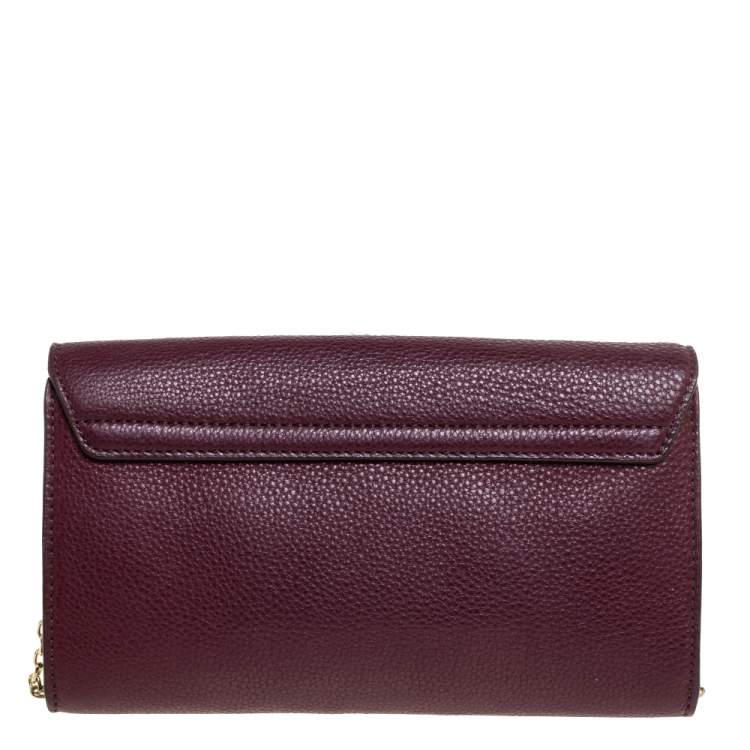 Pre Owned Tory Burch Burgundy Leather Chain Clutch