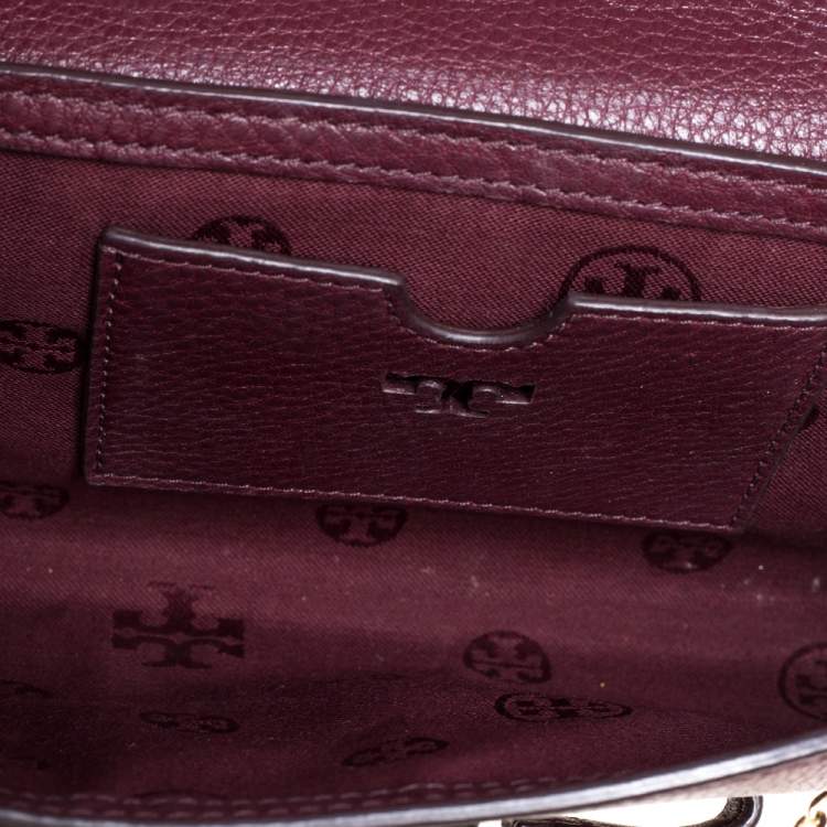 Pre Owned Tory Burch Burgundy Leather Chain Clutch