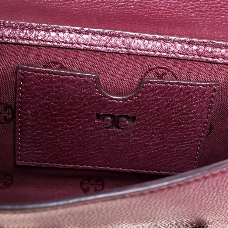 Pre Owned Tory Burch Burgundy Leather Chain Clutch