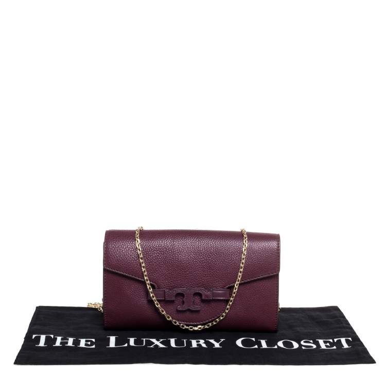 Pre Owned Tory Burch Burgundy Leather Chain Clutch