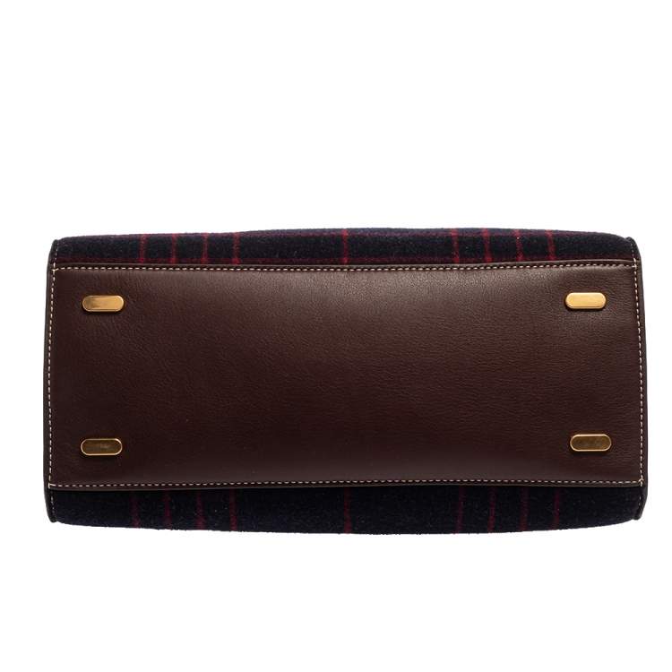 Pre Owned Tory Burch Multicolor Check Wool and Suede Lee Radziwill Top Handle Bag