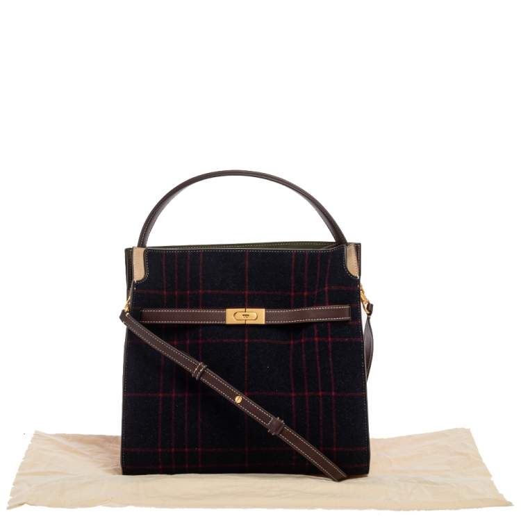 Pre Owned Tory Burch Multicolor Check Wool and Suede Lee Radziwill Top Handle Bag