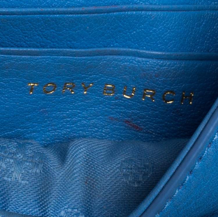 Pre Owned Tory Burch Blue Leather Mini Marion Shrunken Shoulder Bag