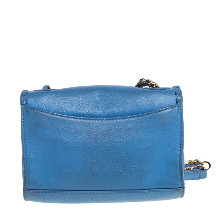 Pre Owned Tory Burch Blue Leather Mini Marion Shrunken Shoulder Bag