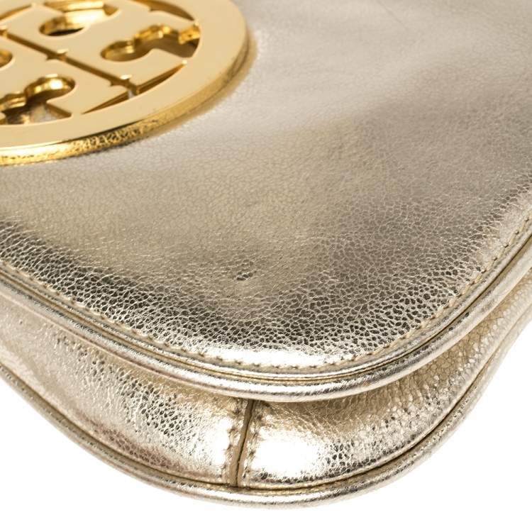 Pre Owned Tory Burch Metallic Gold Leather Raphael Flap Chain Clutch