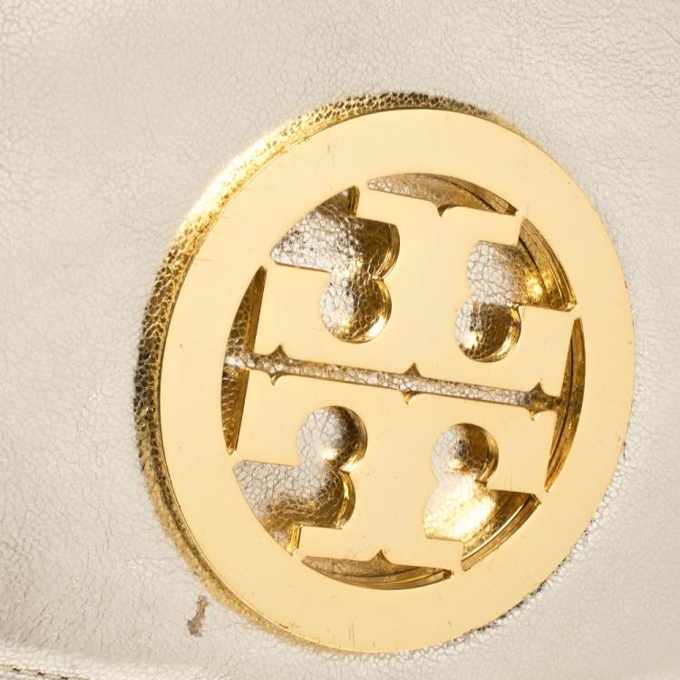 Pre Owned Tory Burch Metallic Gold Leather Raphael Flap Chain Clutch