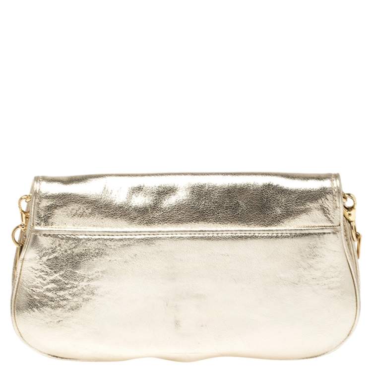 Pre Owned Tory Burch Metallic Gold Leather Raphael Flap Chain Clutch