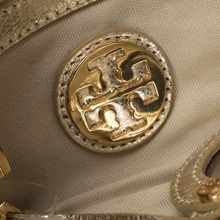 Pre Owned Tory Burch Metallic Gold Leather Raphael Flap Chain Clutch