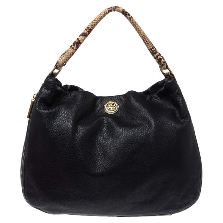 Tory Burch Black/Beige Leather and Snakeskin Effect Hobo Tory Burch | TLC