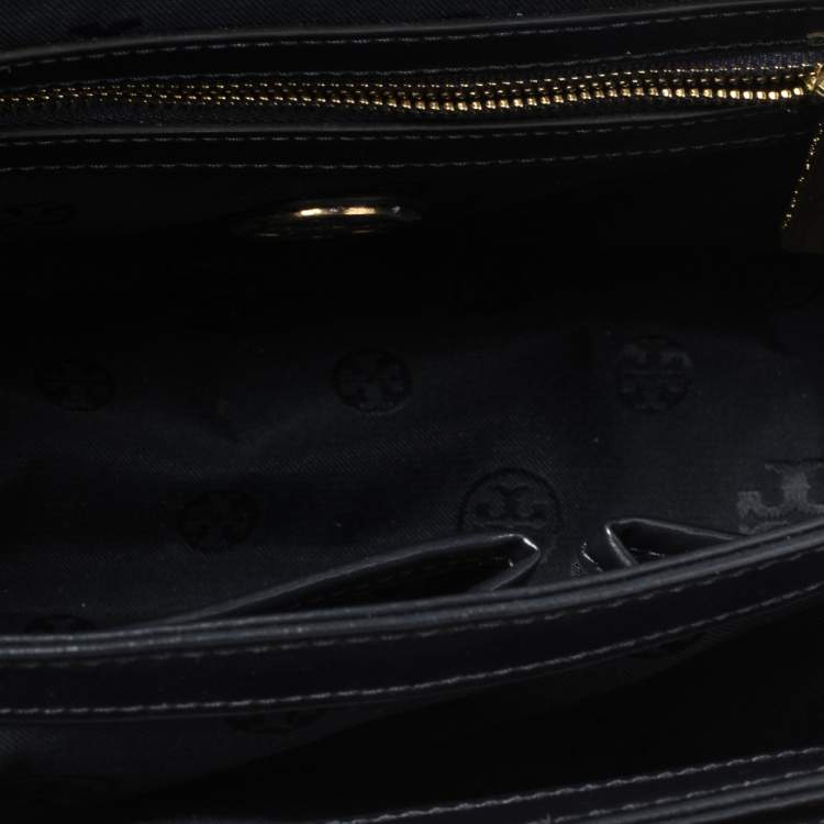 Pre Owned Tory Burch Navy Blue/Turquoise Leather Top Handle Bag