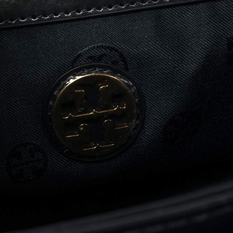 Pre Owned Tory Burch Navy Blue/Turquoise Leather Top Handle Bag