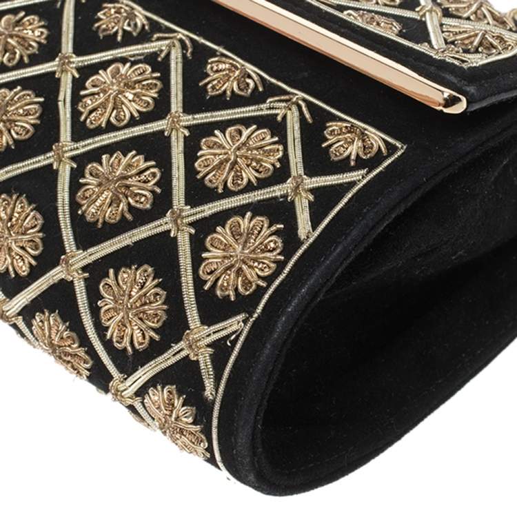 Pre Owned Tory Burch Black Quilted Suede Bria Embellished Flap Clutch