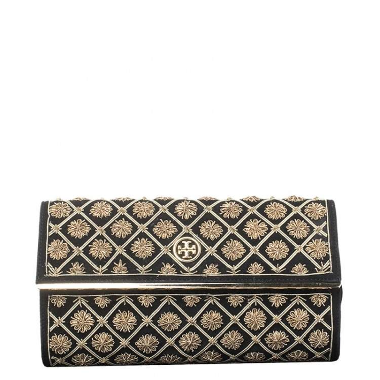 Tory Burch Black Quilted Suede Bria Embellished Flap Clutch Tory Burch | TLC
