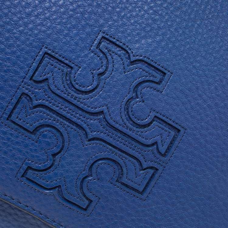 Pre Owned Tory Burch Blue Leather Harper Flap Messenger Bag