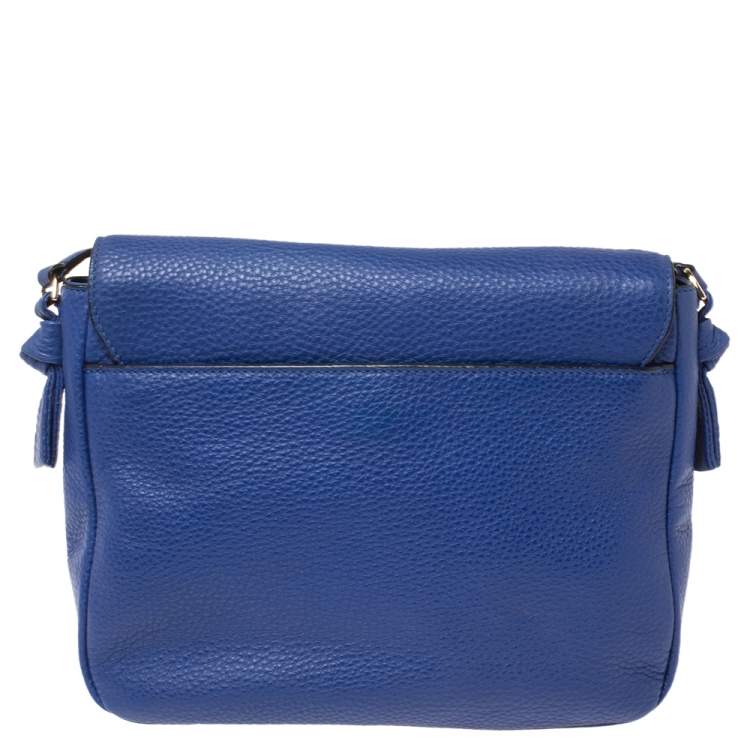 Pre Owned Tory Burch Blue Leather Harper Flap Messenger Bag