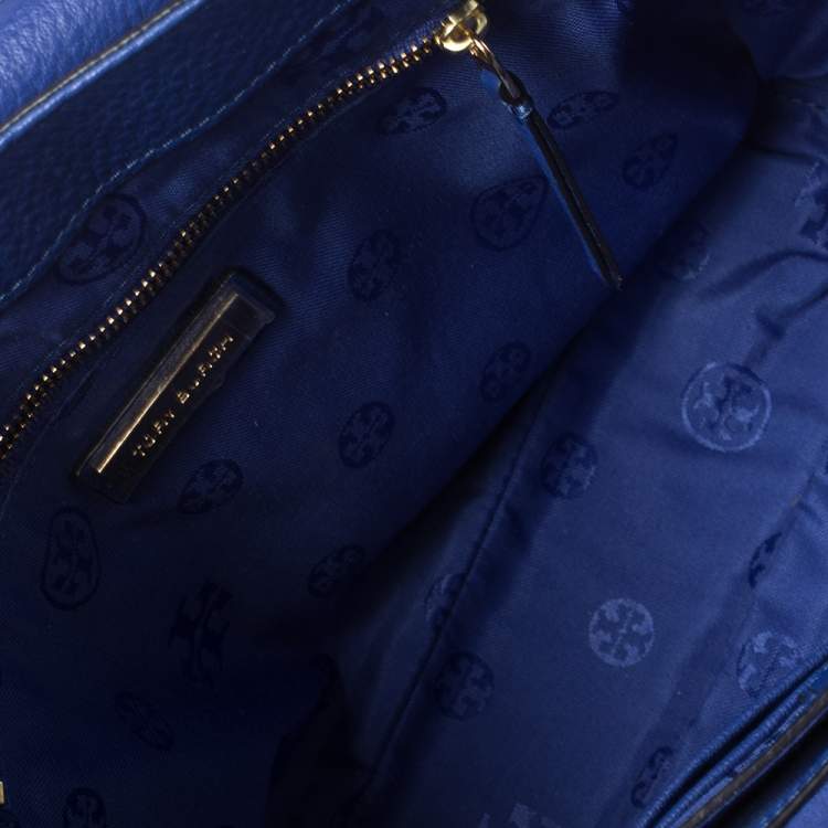 Pre Owned Tory Burch Blue Leather Harper Flap Messenger Bag