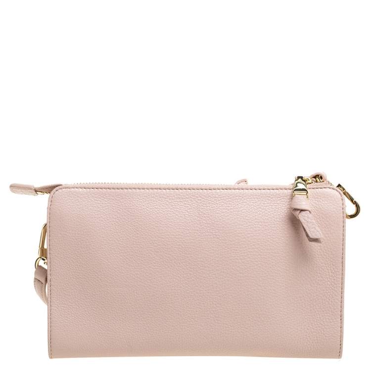 Pre Owned Tory Burch Nude Leather Robinson Clutch Bag