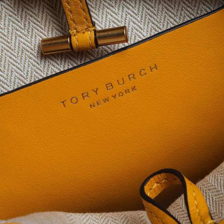 Pre Owned Tory Burch Yellow Leather Miller Bucket Bag