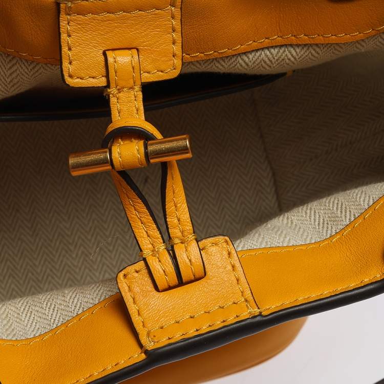 Pre Owned Tory Burch Yellow Leather Miller Bucket Bag