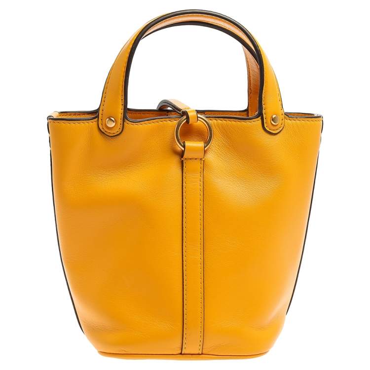 Pre Owned Tory Burch Yellow Leather Miller Bucket Bag